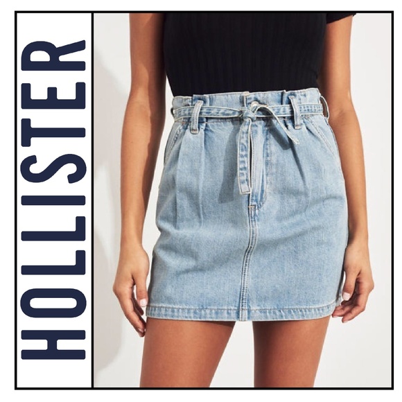 hollister high rise denim skirt